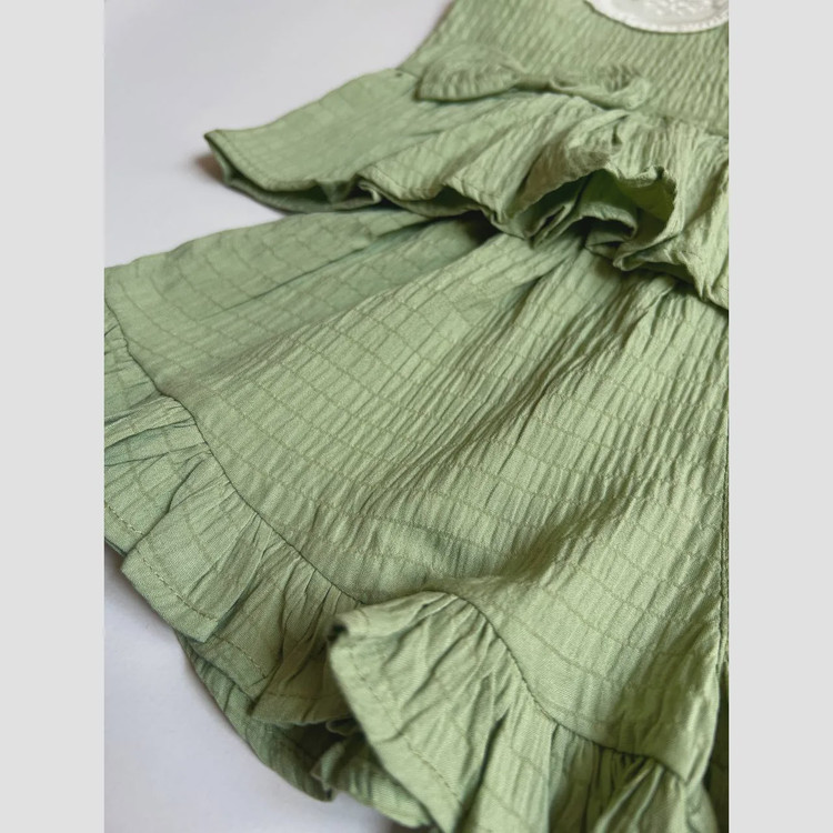 ست دو تکه تابستانه دخترانه تاپ و شلوارک جنس اطلس سایز 1 تا 7 سال رنگ صورتی و سبز