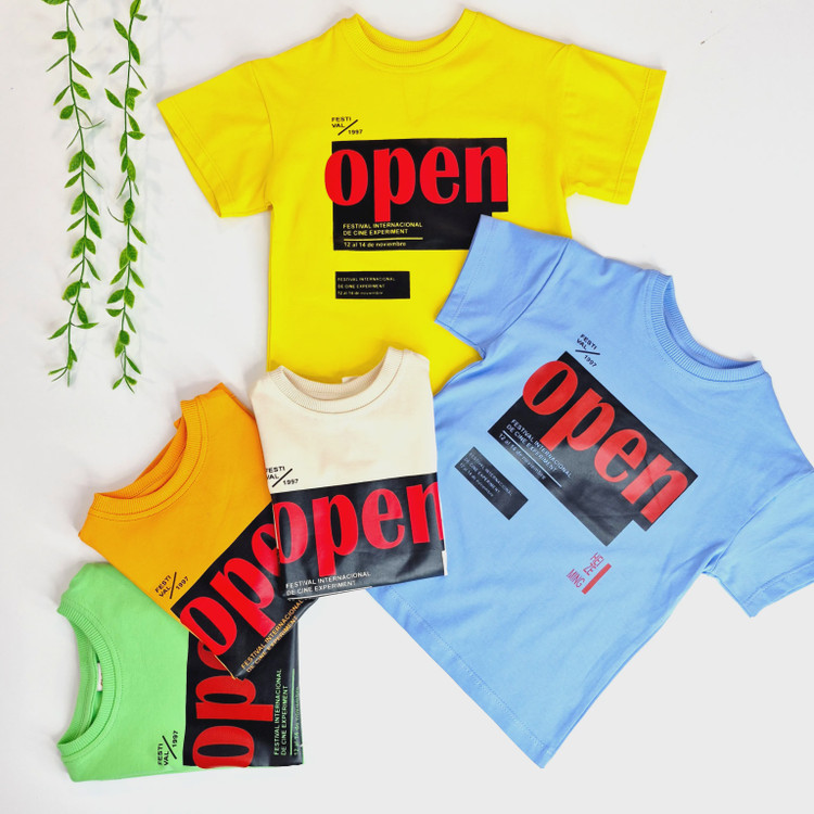 تیشرت بچگانه رنگی طرح open در سایزهای 2 تا 6