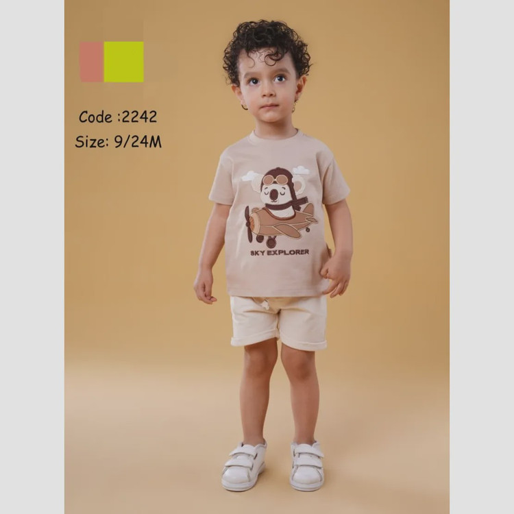 ست تیشرت و شلوارک اسپرت پسرانه طرح خلبان کد MM2242