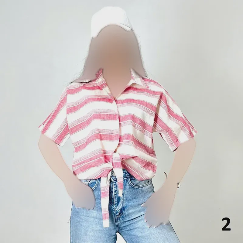 شومیز گره ای نخی آستین سه ربع