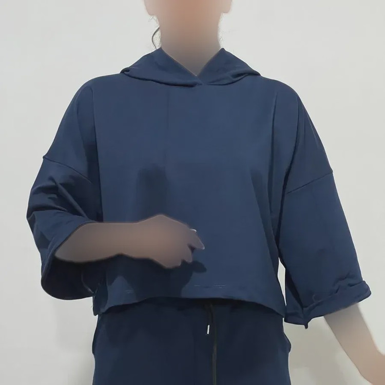 تیشرت کراپ باکسی کلاه دار جنس گلکسی کد 1397