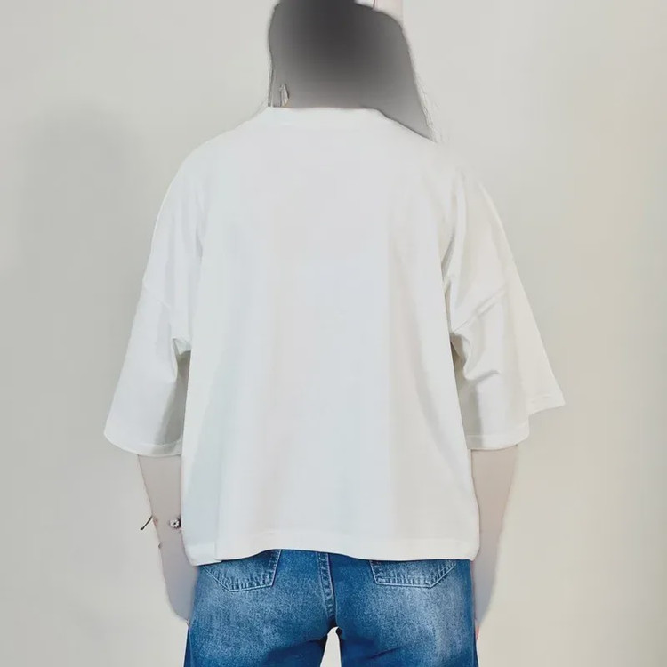 تیشرت باکسی زنانه سفید چاپدار نخ پنبه لش
