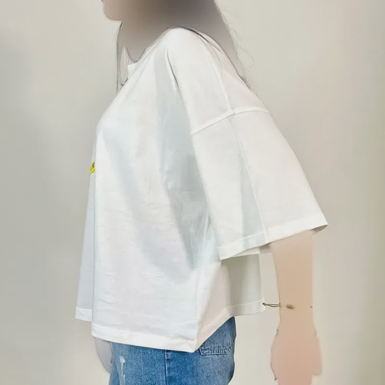تیشرت باکسی زنانه سفید چاپدار نخ پنبه لش
