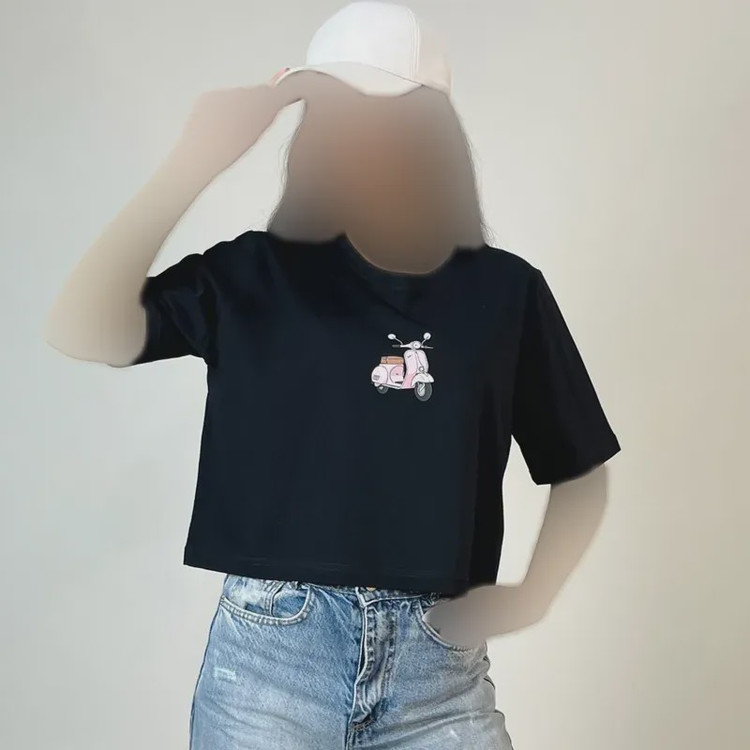 کراپ تیشرت زنانه نخ پنبه طرح موتور فری سایز