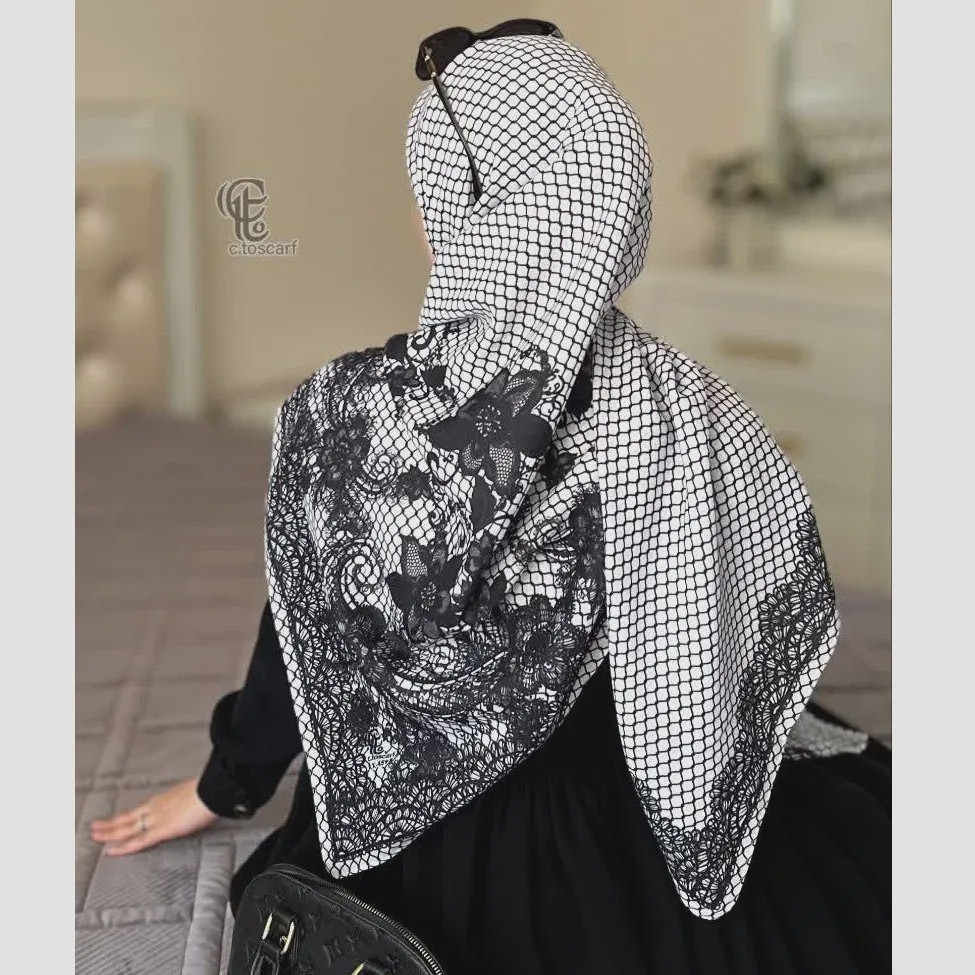 روسری نخی کاستوم طرح گیپور سایز 140 در 140