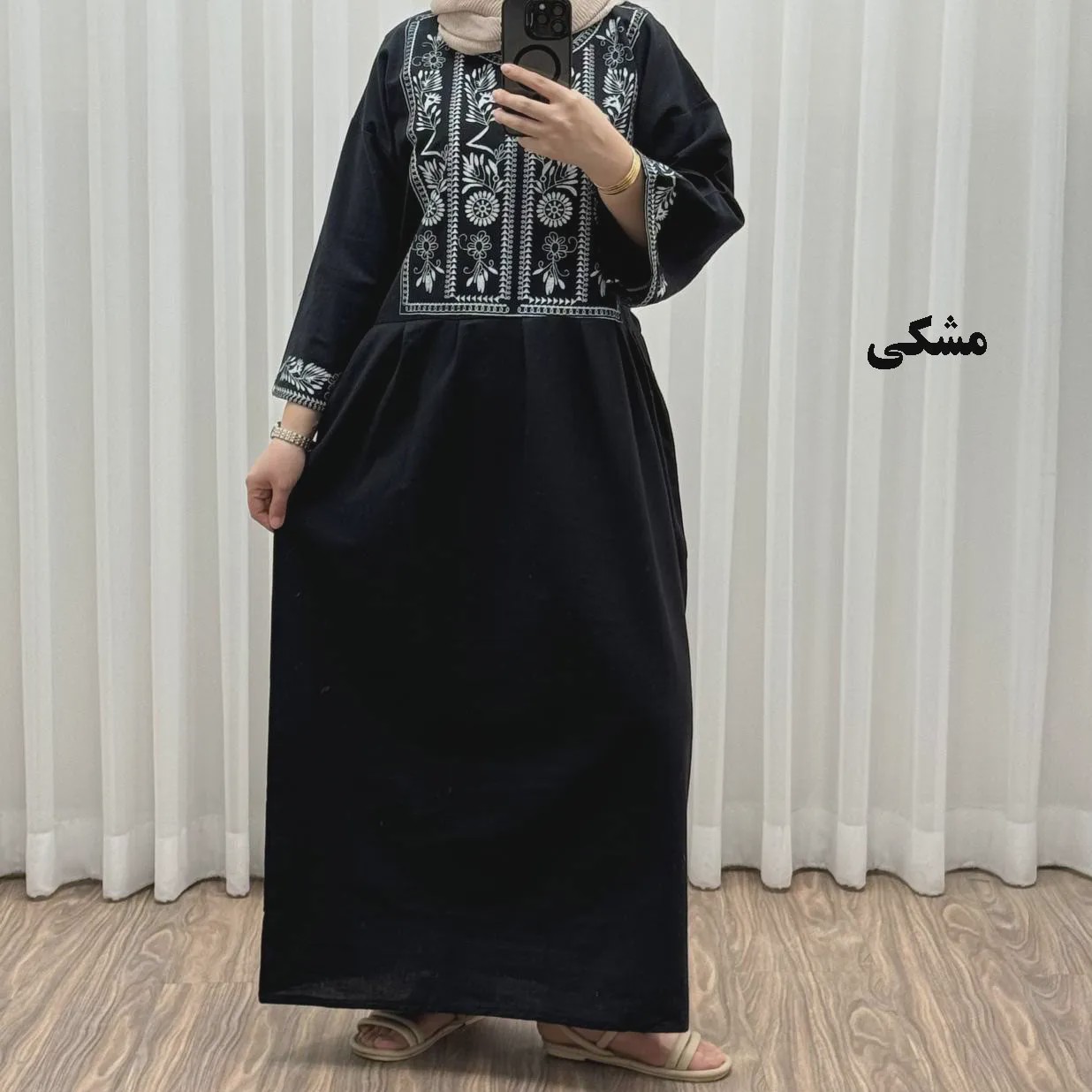 پیراهن زنانه لینن طرح مایا فری سایز مناسب تا 48 با کمربند