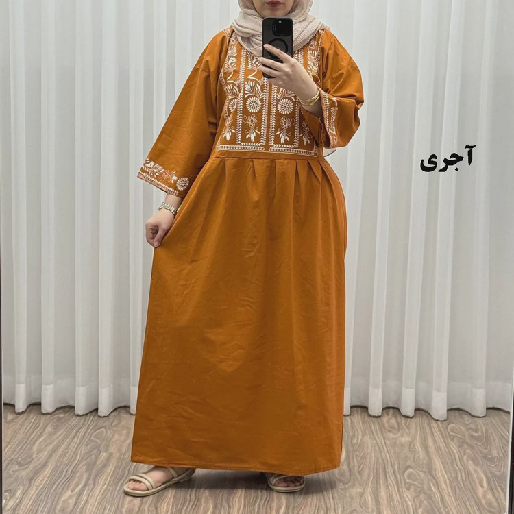 پیراهن زنانه لینن طرح مایا فری سایز مناسب تا 48 با کمربند