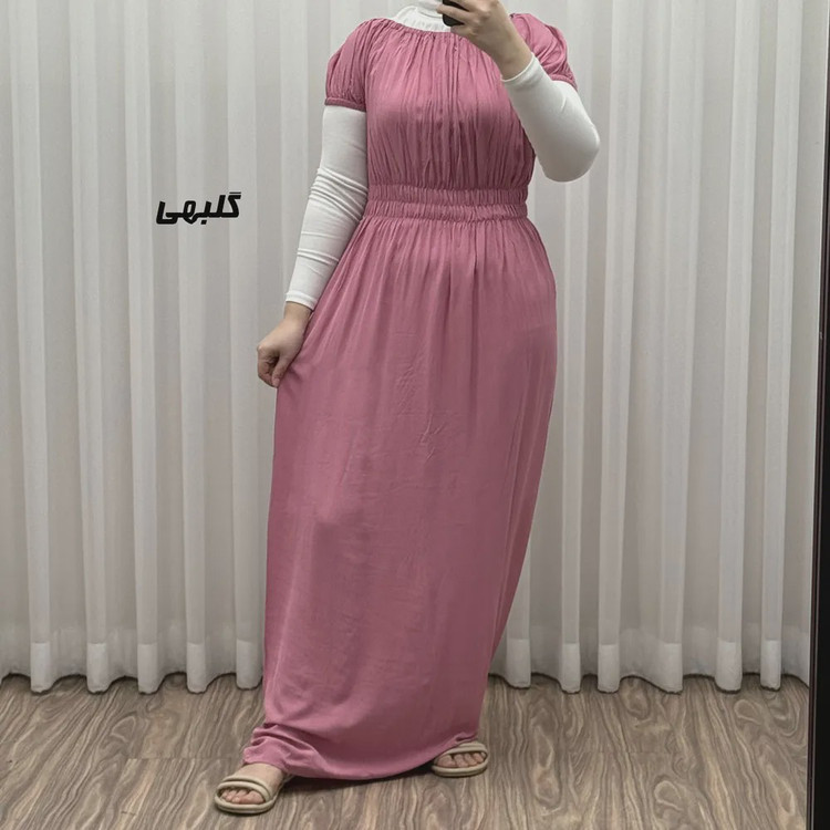 پیراهن ساحلی نخی زنانه و دخترانه آستین کوتاه فری سایز مدل باربی