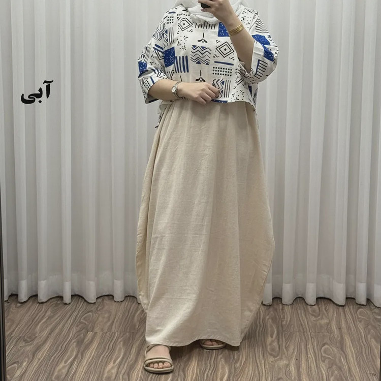 ست کراپ و سارافون لینن زنانه فری سایز مناسب تا 48