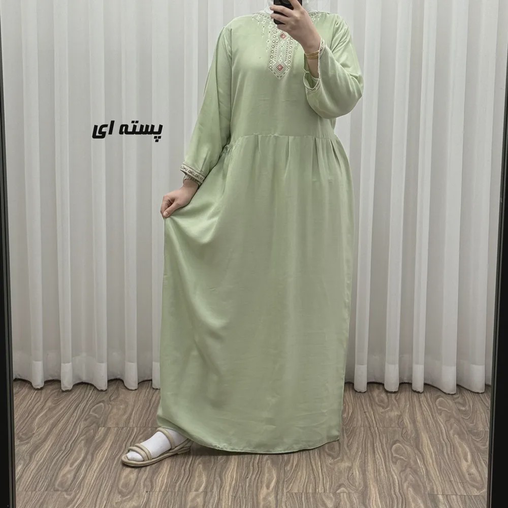 پیراهن ساحلی نخی زنانه مدل آتریسا فری سایز با کمربند