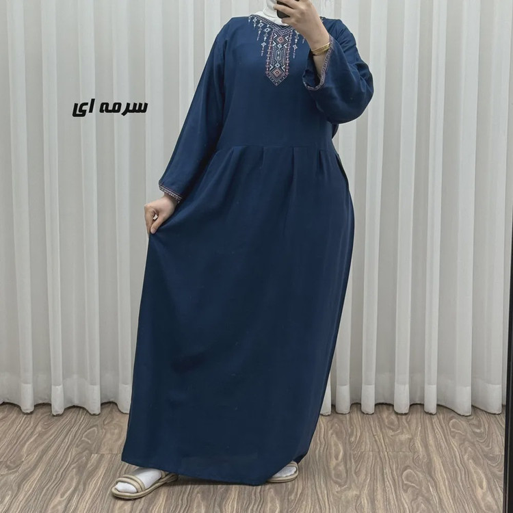 پیراهن ساحلی نخی زنانه مدل آتریسا فری سایز با کمربند