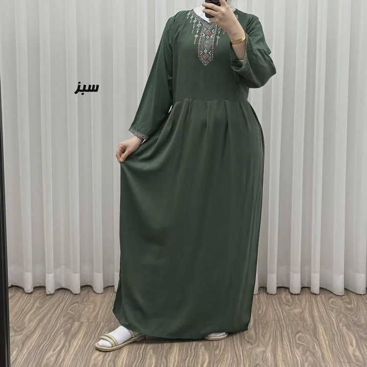 پیراهن ساحلی نخی زنانه مدل آتریسا فری سایز با کمربند