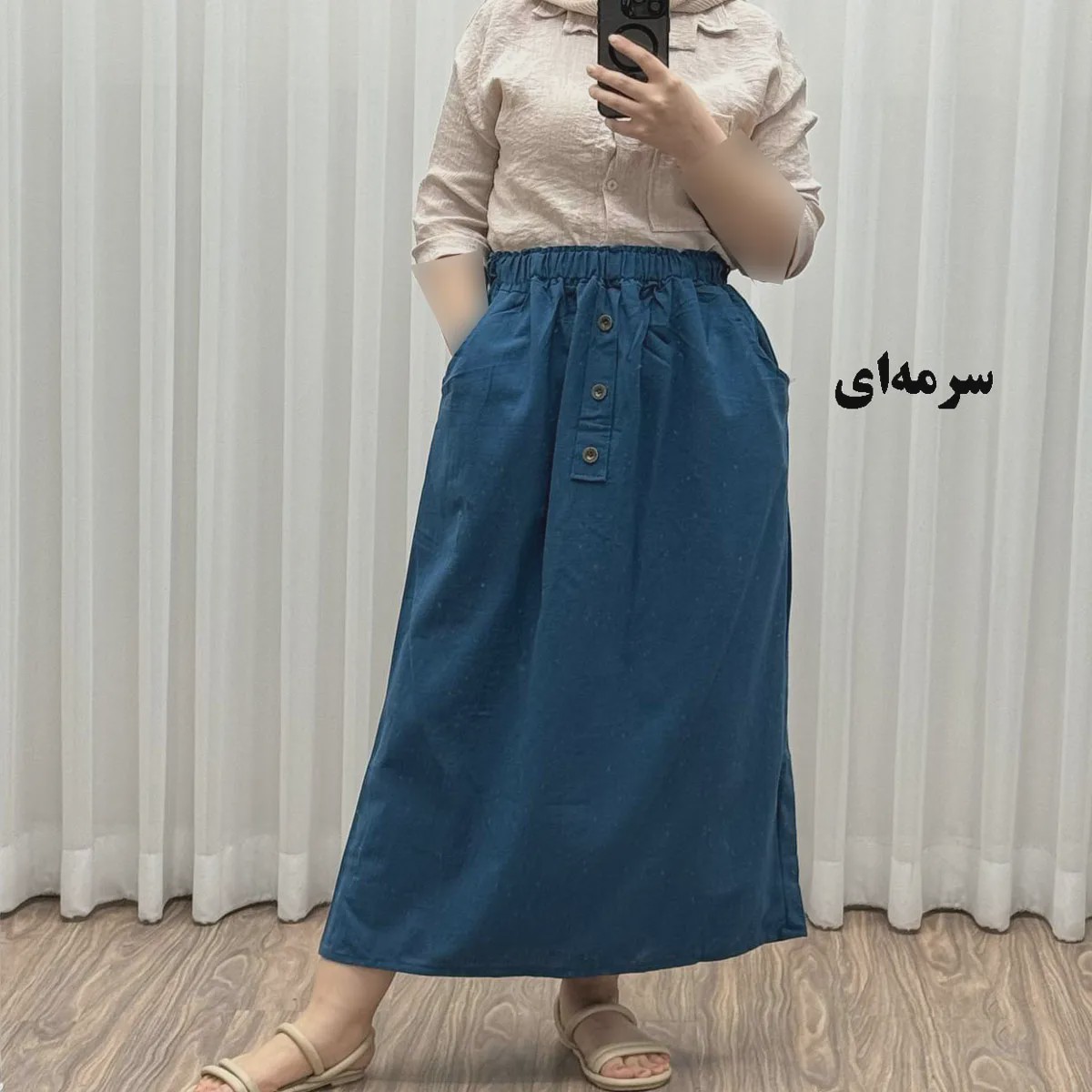 دامن لینن زنانه و دخترانه فری سایز مناسب تا سایز 48 قد 93 سانتیمتر