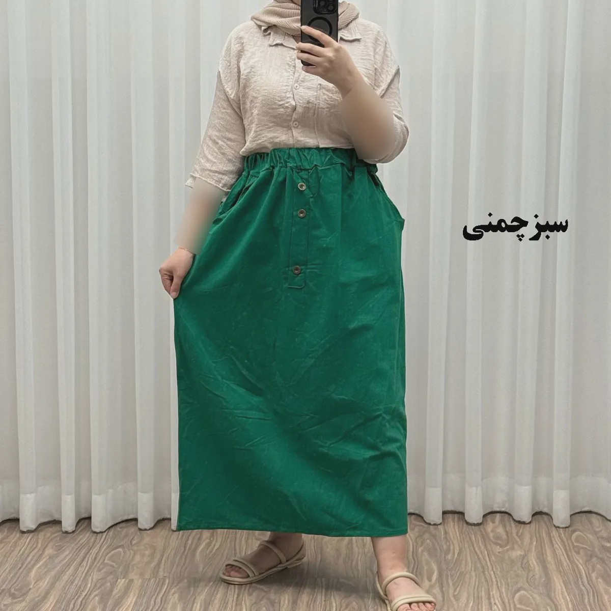 دامن لینن زنانه و دخترانه فری سایز مناسب تا سایز 48 قد 93 سانتیمتر