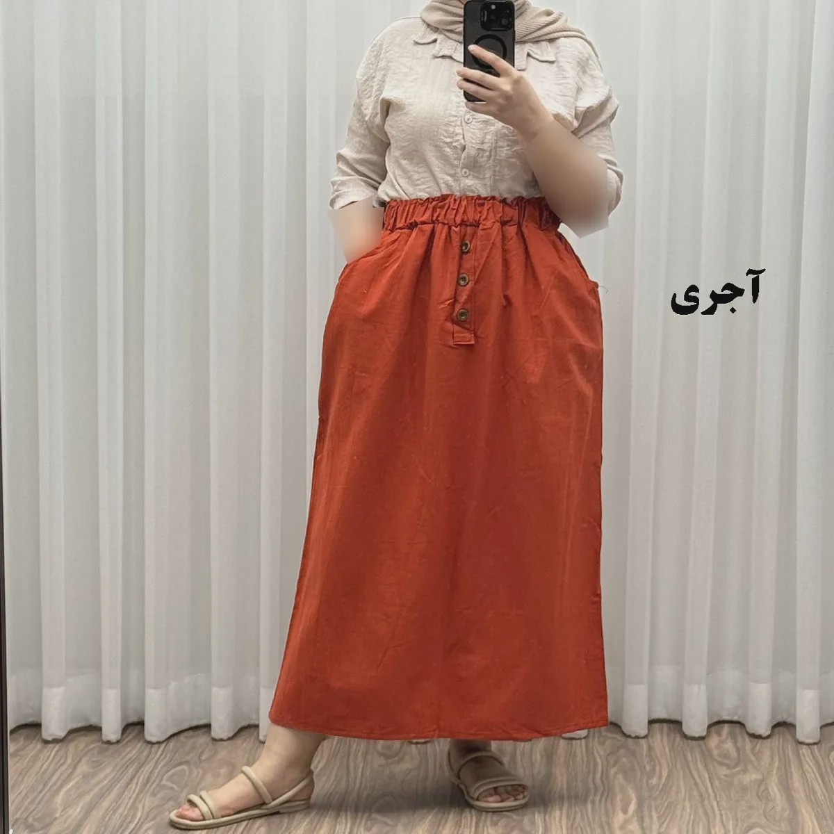 دامن لینن زنانه و دخترانه فری سایز مناسب تا سایز 48 قد 93 سانتیمتر