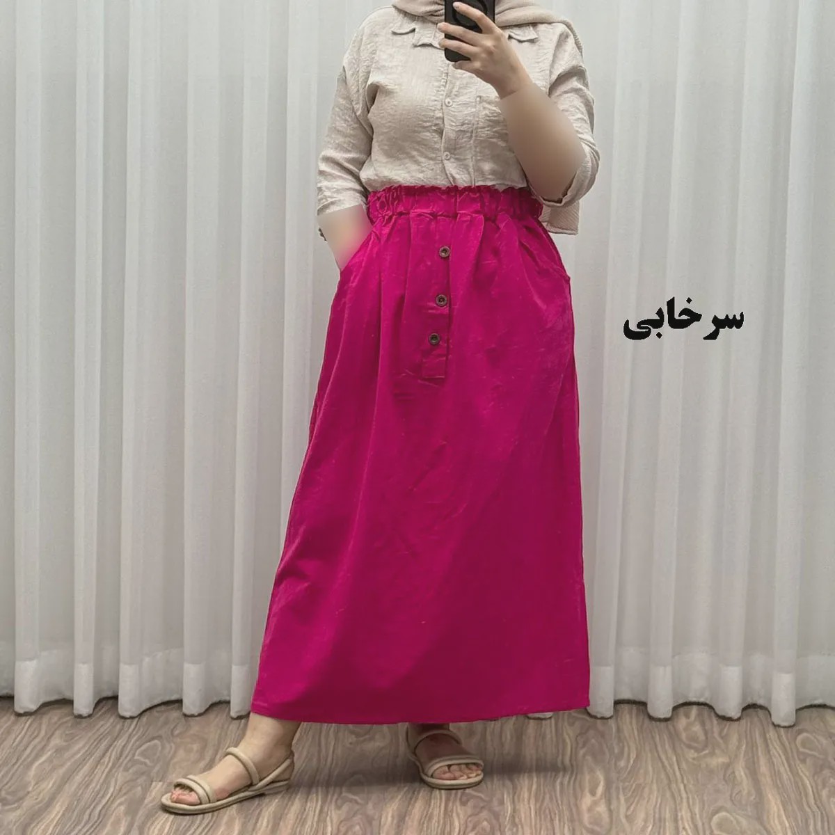 دامن لینن زنانه و دخترانه فری سایز مناسب تا سایز 48 قد 93 سانتیمتر