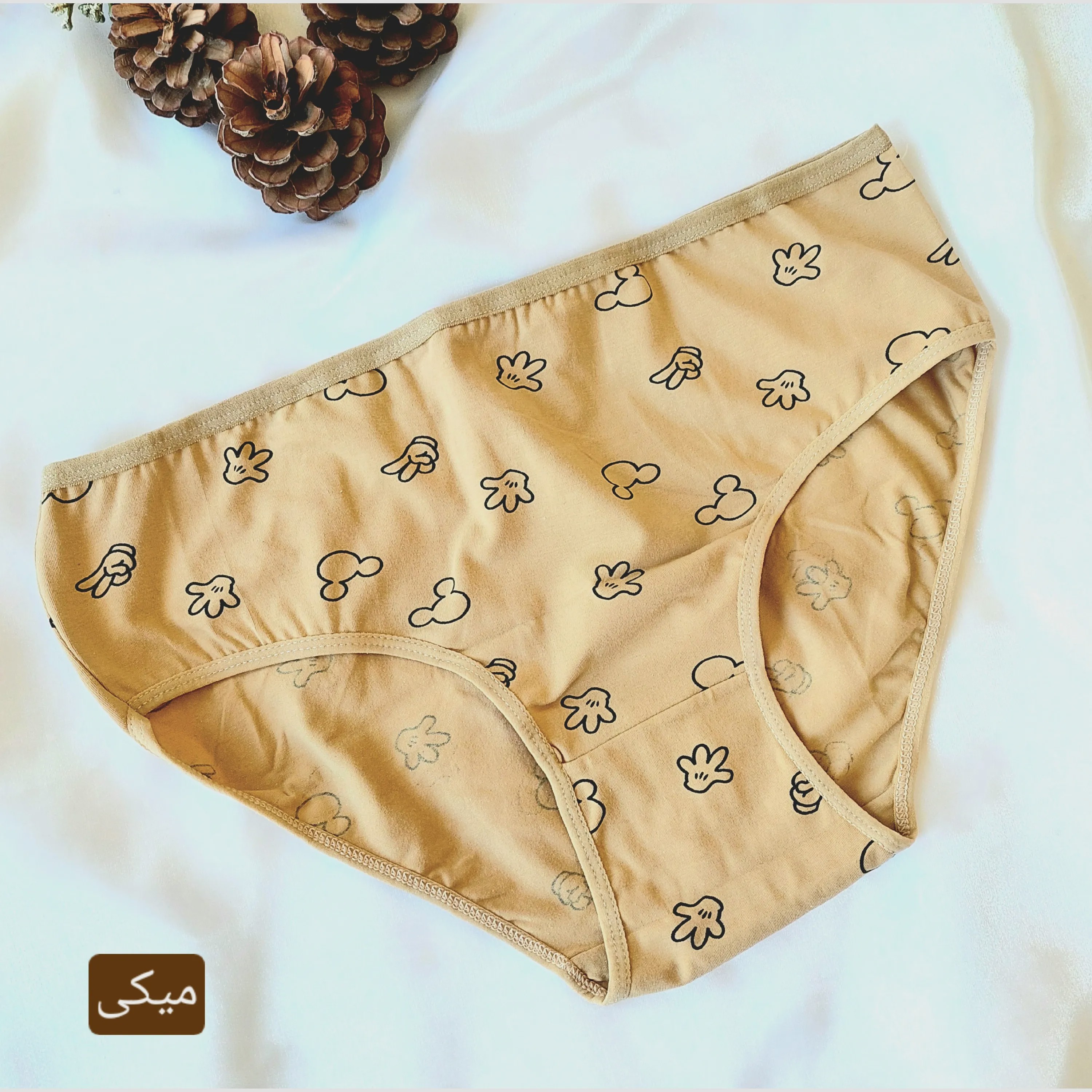 شورت زنانه نخی قواره دار برند ال کیم طرح دار رنگ کرم سایز XL تا 3XL