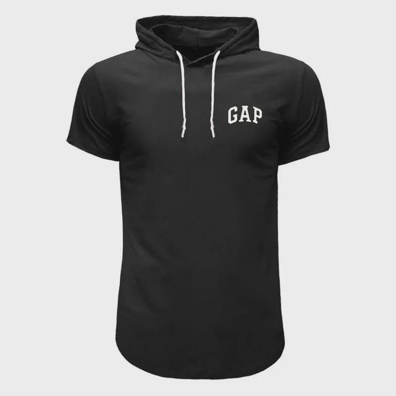 تیشرت کلاه دار مردانه مشکی طرح Gap مدل f6857 آستین کوتاه