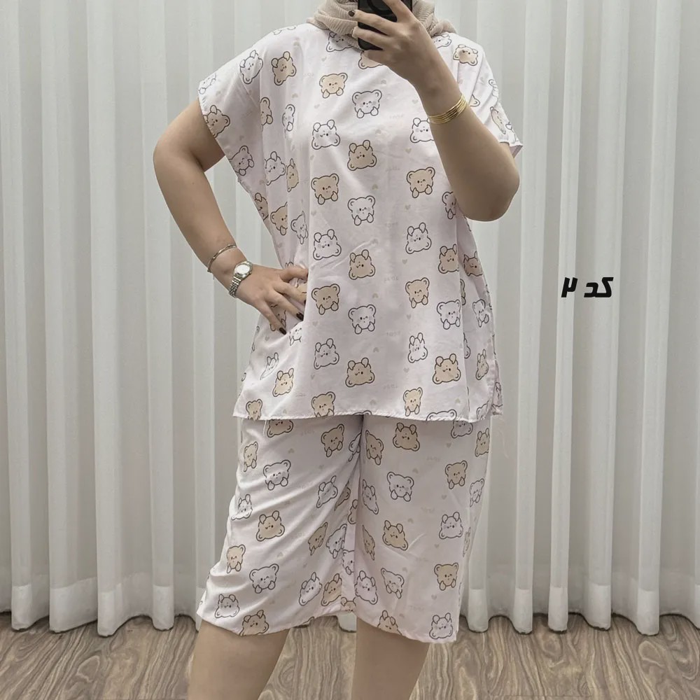 ست تاپ و شلوارک راحتی زنانه نخی مدل ملیح فری سایز مناسب تا سایز 50