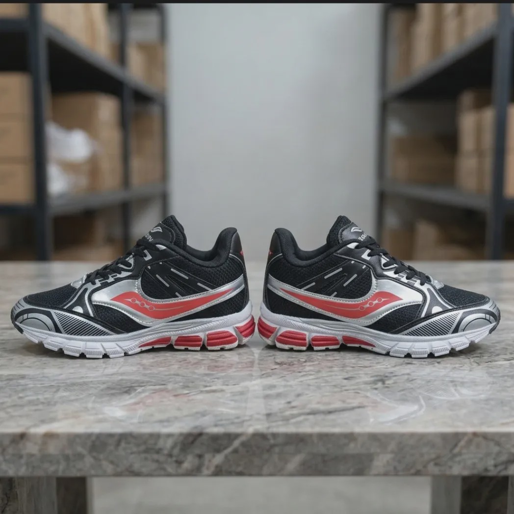 کفش ورزشی مردانه ساکونی مدل نیو فیس مشکی قرمز زیره ایربولینگ