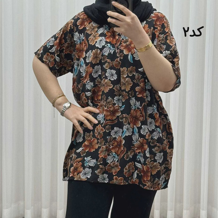 تیشرت نخی فری سایز زنانه مصی کد 1394 تن خور راحت چهارفصل
