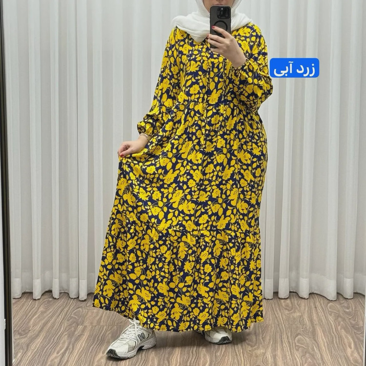 پیراهن ساحلی نخی گلدار زنانه فری سایز تا 50 کد 1308 شسته شده بدون آبرفت و رنگ رفت کمربنددار