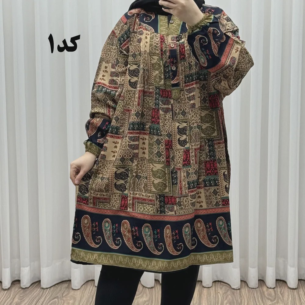 تونیک سایز بزرگ وارداتی مدل حاشیه ترمه جنس نخی سایز 6 تا 8 جلو دکمه دار چهارفصل زنانه