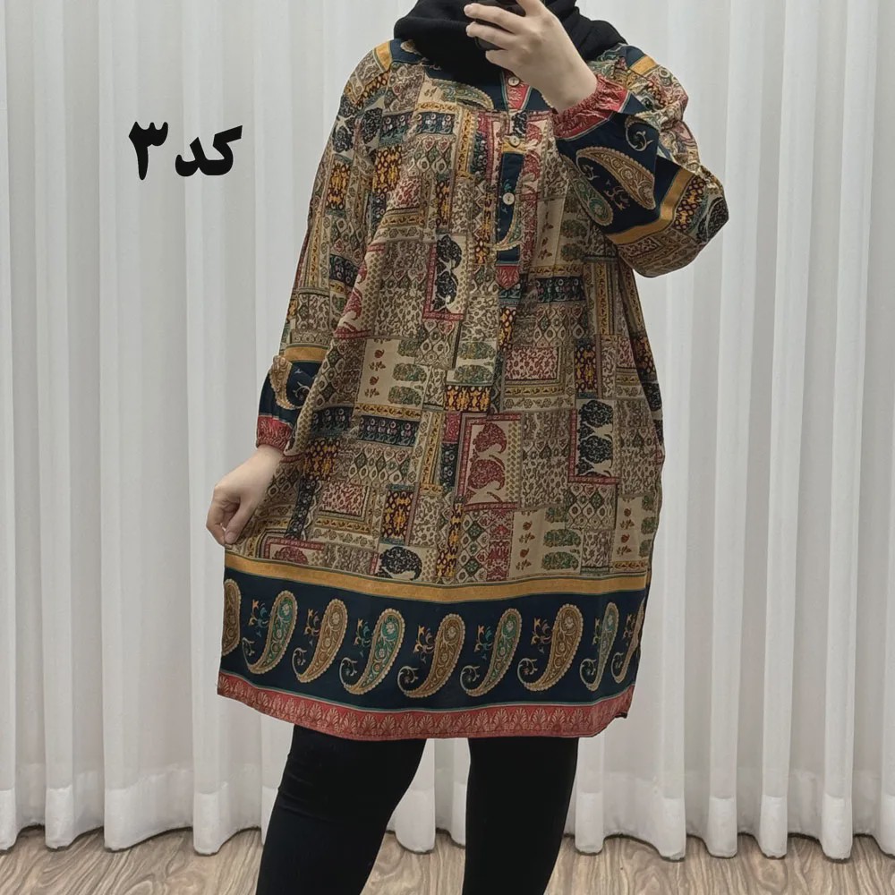تونیک سایز بزرگ وارداتی مدل حاشیه ترمه جنس نخی سایز 6 تا 8 جلو دکمه دار چهارفصل زنانه