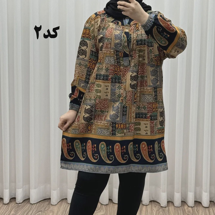 تونیک سایز بزرگ وارداتی مدل حاشیه ترمه جنس نخی سایز 6 تا 8 جلو دکمه دار چهارفصل زنانه