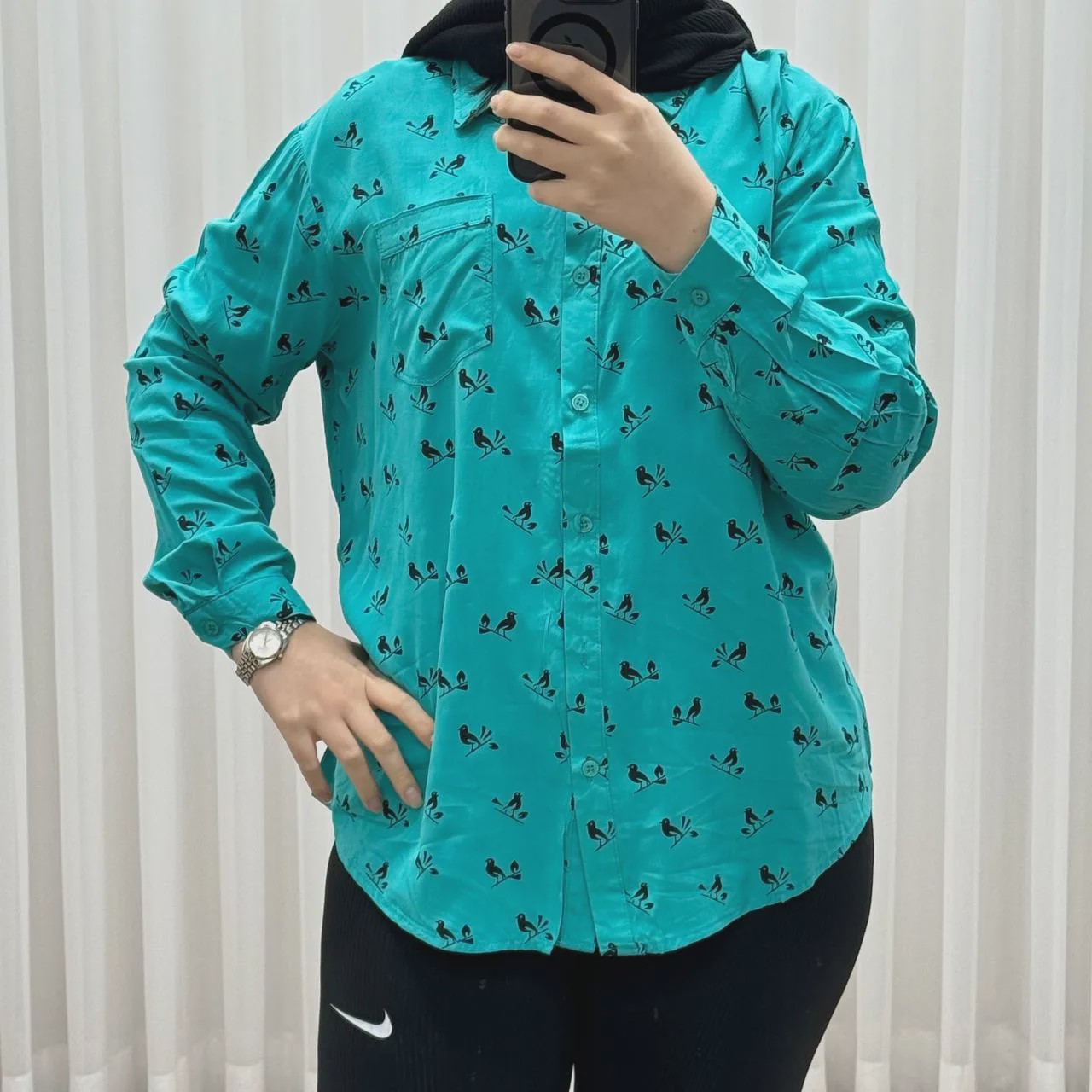 شومیز وارداتی نخی مدل Bird کد 1364 فری سایز تا 50 تنخور شیک چهارفصل زنانه و دخترانه