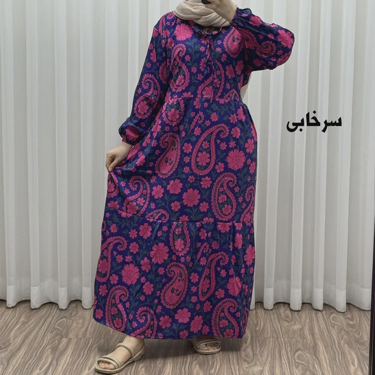پیراهن فلور بوگاتی فری سایز تا 48 زنانه تنخور شیک و راحت چهارفصل بدون بدن نما