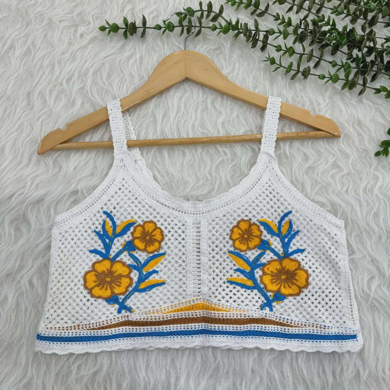 تاپ کراپ قلاب بافی زنانه فری سایز تا 42 قد 45 سانتی متر شیک چهارفصل