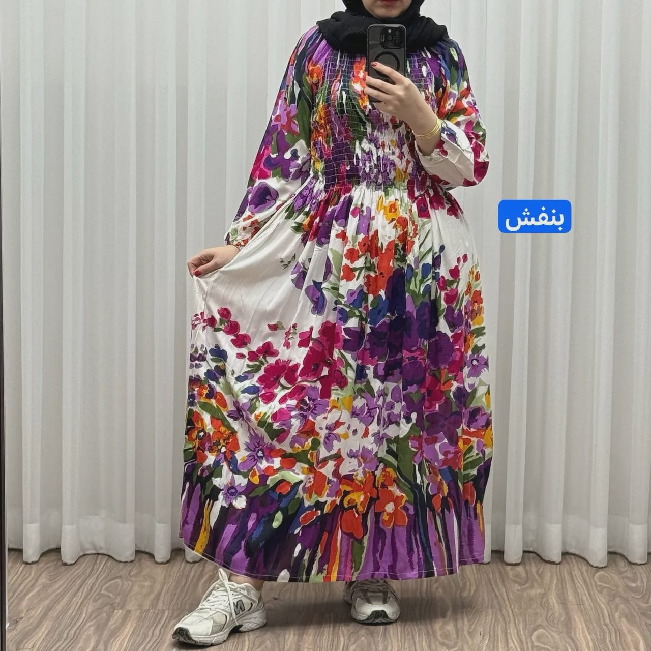 پیراهن ساحلی آبرنگی کریشه فری سایز زنانه آستین بلند تا سایز 54 مناسب چهارفصل شیک و راحت بدون بدن نما