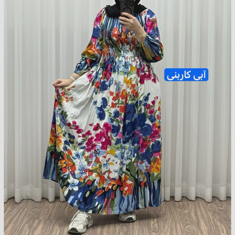 پیراهن ساحلی آبرنگی کریشه فری سایز زنانه آستین بلند تا سایز 54 مناسب چهارفصل شیک و راحت بدون بدن نما