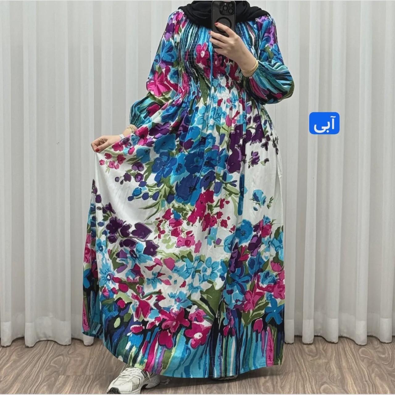 پیراهن ساحلی آبرنگی کریشه فری سایز زنانه آستین بلند تا سایز 54 مناسب چهارفصل شیک و راحت بدون بدن نما