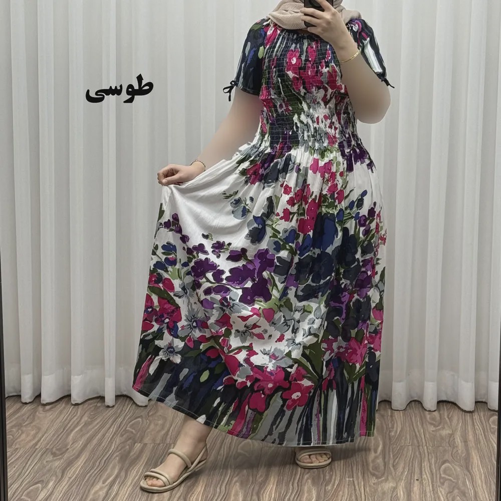 پیراهن ساحلی خارجی مدل آبرنگی فری سایز کریشه شیک و راحت مناسب تا سایز 54 چهارفصل