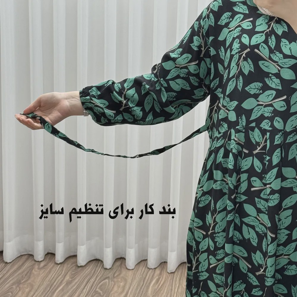 پیراهن نخی گلدار برگ فری سایز تا 46 سوپر نخ خارجی چهارفصل زنانه شیک راحت سایه نمیندازد کمربند دارد