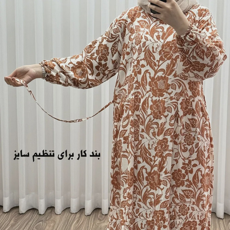 پیراهن فلور بوگاتی مدل ایوبی فری سایز زنانه تا سایز 46 چهارفصل شیک و راحت با کمربند سایه نمیاندازد