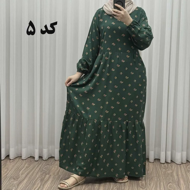 پیراهن گلریز چیندار آیدایی پاموق کد 1522 جنس نخی شسته شده فری سایز تا 50 کمربنددار چهارفصل