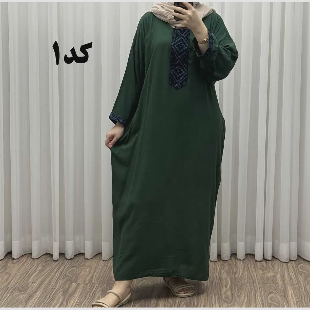 پیراهن کفتان کراش گلدوزی فری سایز زنانه تا سایز 52 شیک و راحت چهارفصل