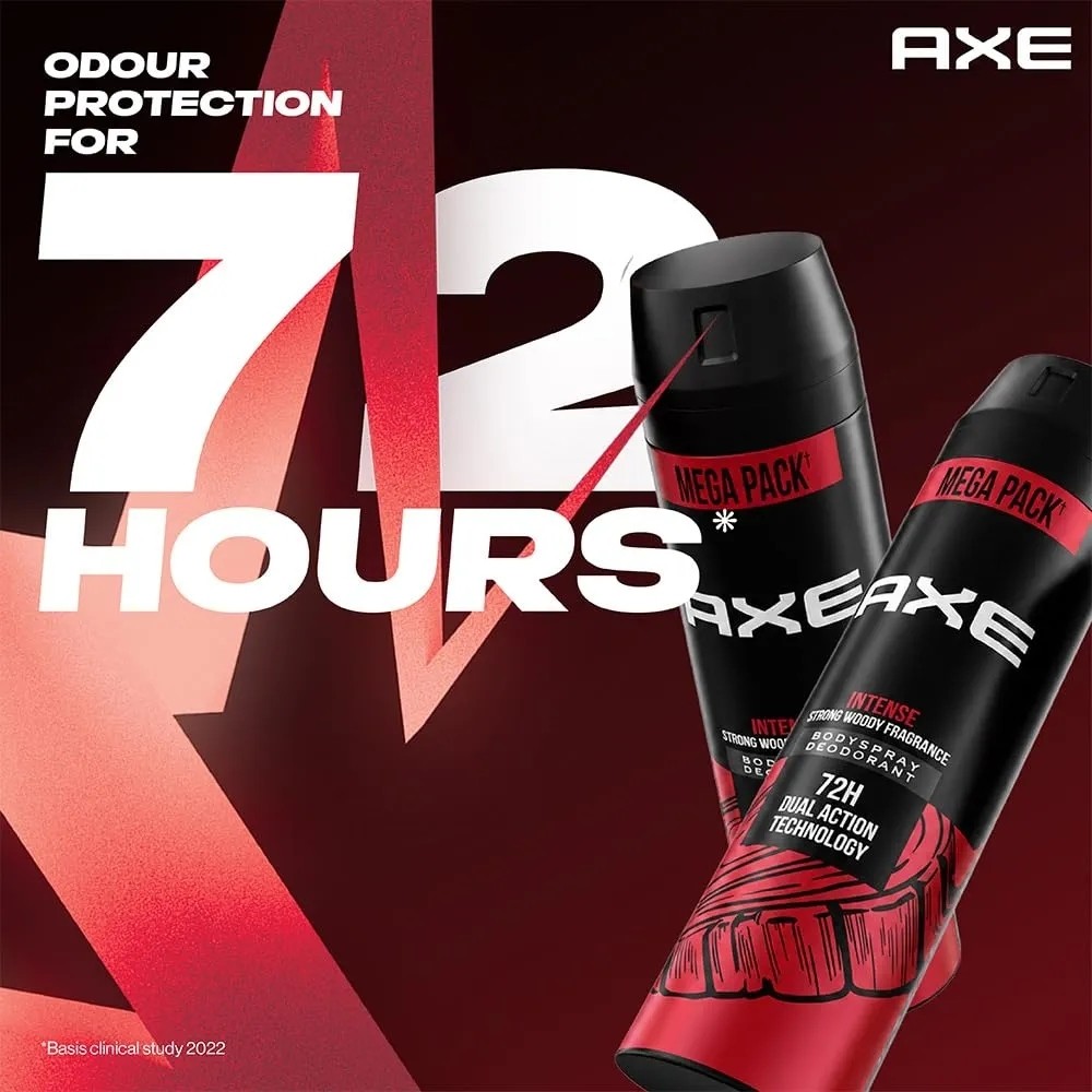 دئودورانت مردانه Axe Intense با ماندگاری 72 ساعته رایحه چوبی قوی، بویی شبیه پوست درخت دارچین، چوب صندل و وانیل