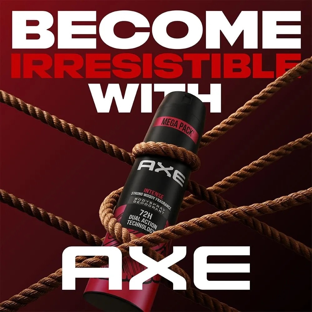 دئودورانت مردانه Axe Intense با ماندگاری 72 ساعته رایحه چوبی قوی، بویی شبیه پوست درخت دارچین، چوب صندل و وانیل