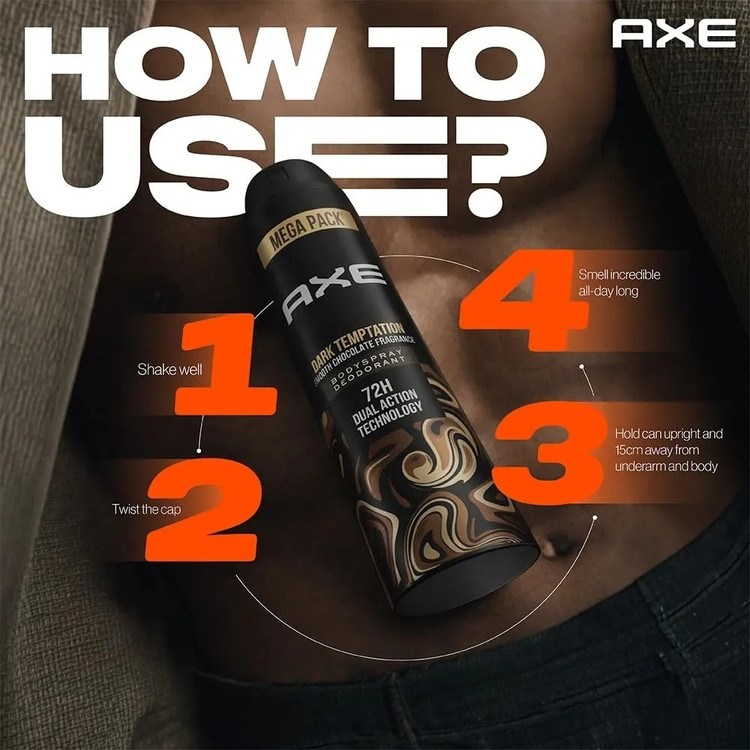دئودورانت 72 ساعته بدون رنگ و پارابن مردانه برند Axe رایحه های کهربا و فلفل با پایه نرم و شکلاتی