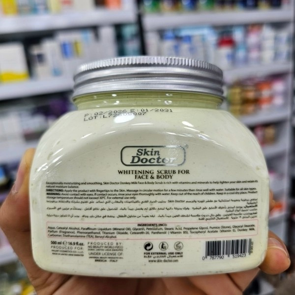 اسکراب شیر الاغ دکتر اسکین 500ml لایهبردار و روشنکننده