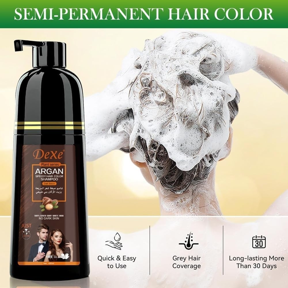 شامپو رنگ قهوه ای تیره حاوی روغن آرگان دکسی Dexe Dark Brown Hair Color Shampoo