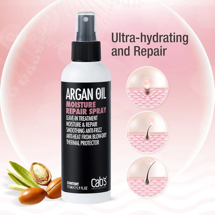 اسپری ترمیم کننده اورژانسی مو آرگان Cabs حجم 175میل Cabs Argan Oil Moisture Repair Hair Spray