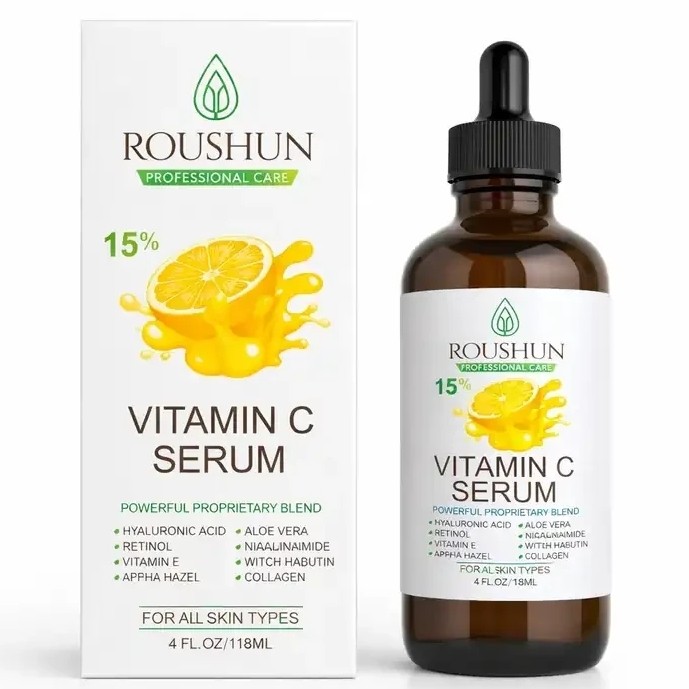 سرم ویتامین C 15% Roushun – هیالورونیک، رتینول و ویتامین E برای جوانسازی و روشنسازی پوست