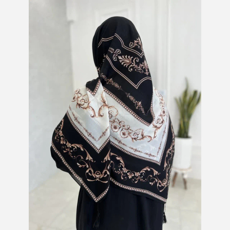 روسری کرپ نخ مشکی قواره بلند