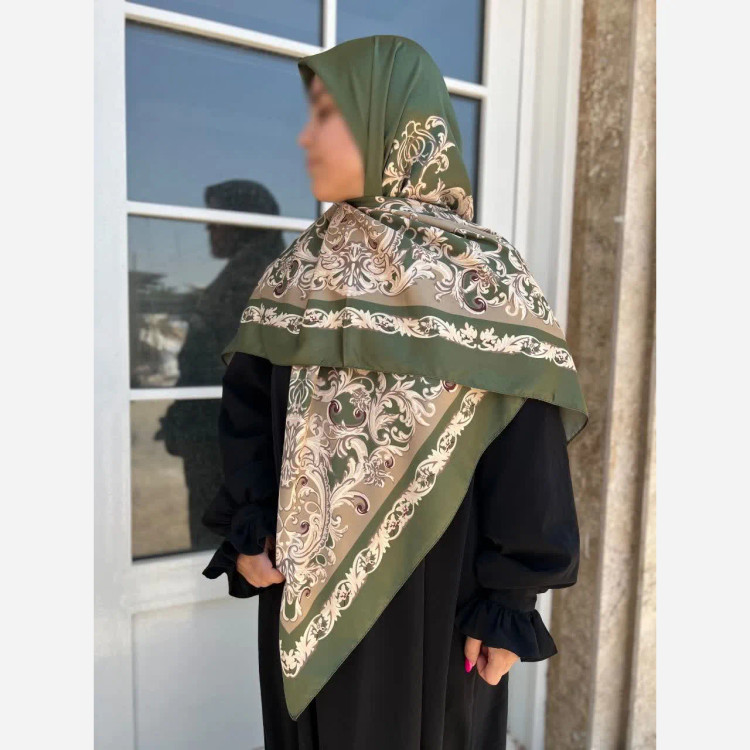 روسری ابریشم ساتن مجلسی سبز