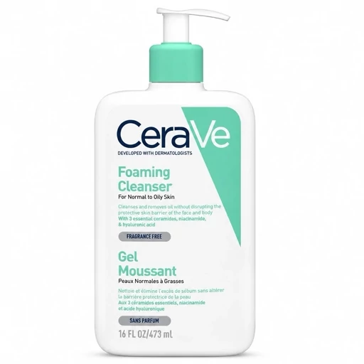 ژل شستشوی فومینگ CeraVe 473 ml – بدون عطر، سرامید، نیاسینامید، هیالورونیک اسید؛ پوست نرمال تا چرب، ضد حساسیت